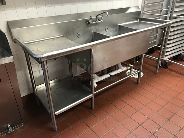 Two Compartment Stainless Steel Sink w/ Undershelf & Drain Valves