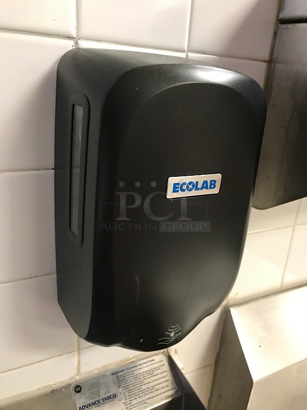 Advance Tabco Stainless Steel Pedestal Hand Sink w/ Foot Controls w/ Tork Pull Hand Towel Dispenser & Ecolab Automatic Hand Soap Dispenser  - Image 3 of 4