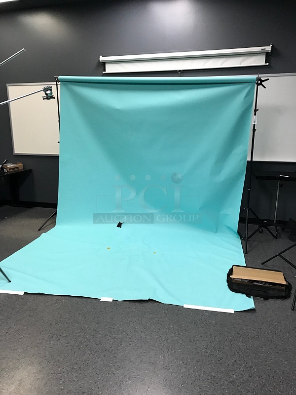 Backdrop Set Includes Two Impact Tripod Stands, Cross Bar & Blue Paper Roll