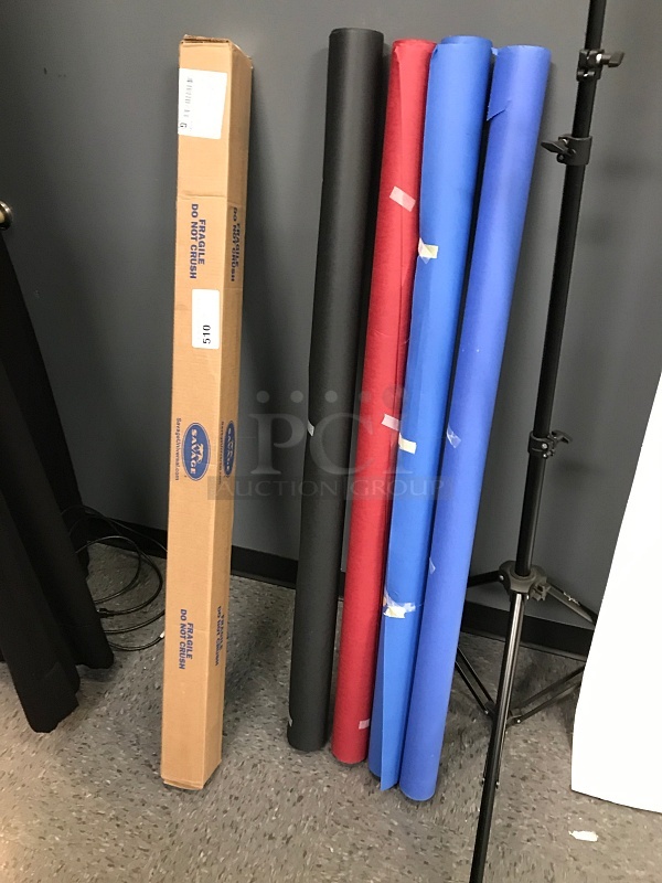 Blue, Red & Black Background Paper Rolls, Includes NEW Savage Widetone Seamless Super White Roll - Image 1 of 2