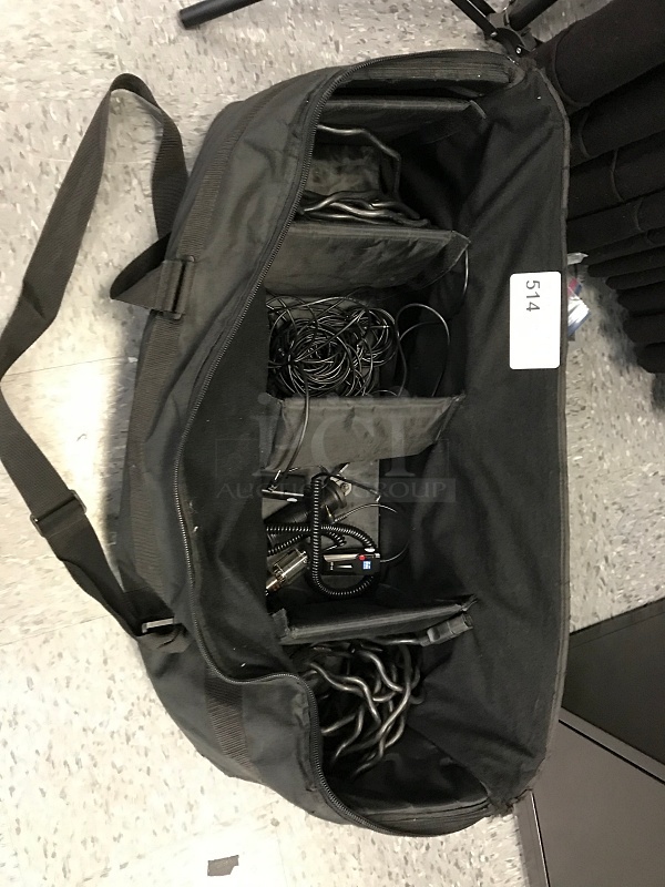 Padded Equipment Bag w/ Assorted Power Cords, Flash Trigger Cables etc.