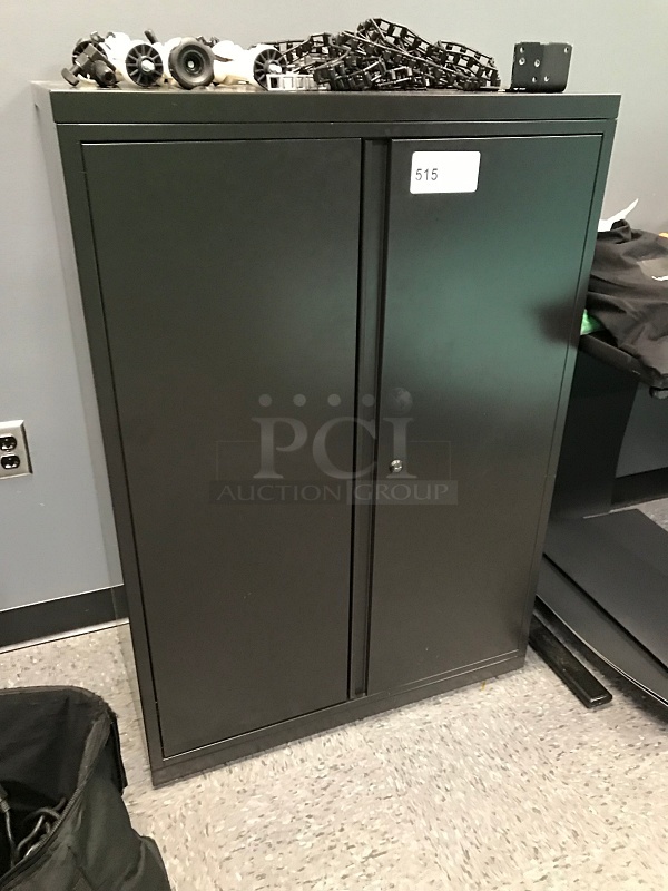 Black Metal Storage Cabinet w/ Two Shelves