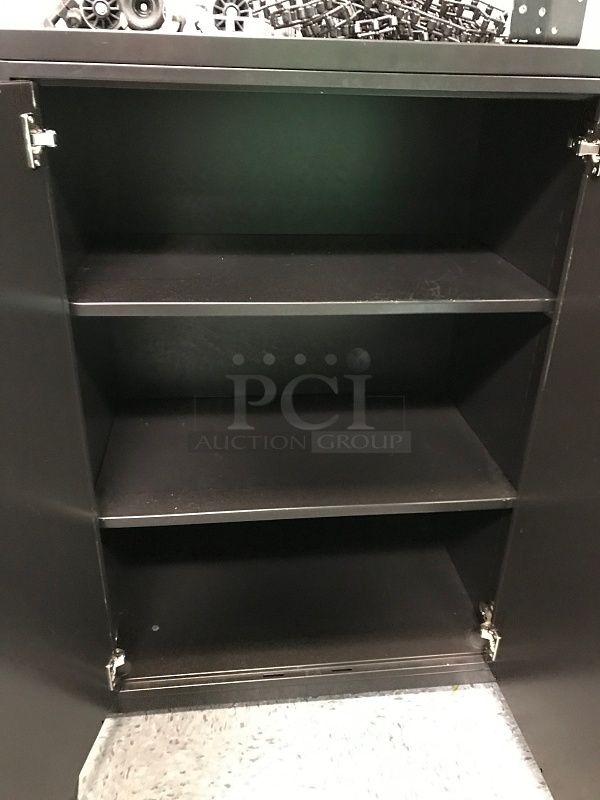 Black Metal Storage Cabinet w/ Two Shelves - Image 2 of 2