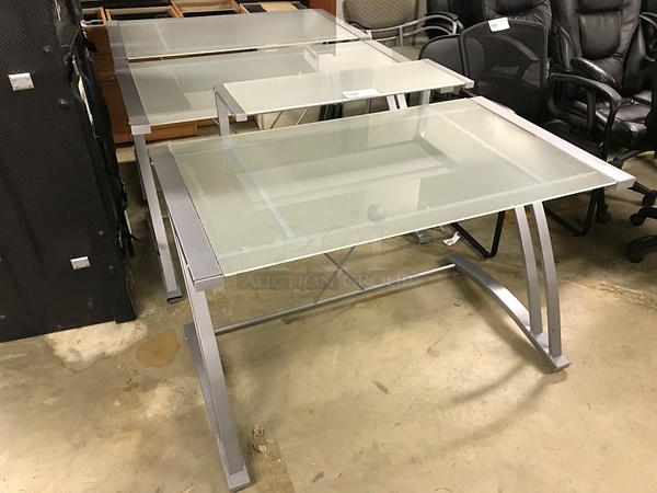 U Shaped Glass Top Desk w/ Metal Legs