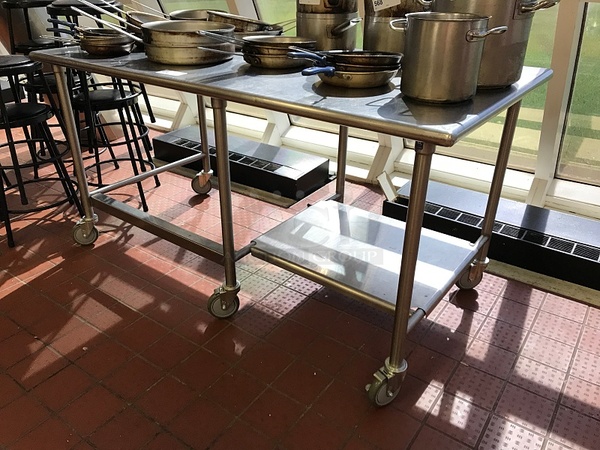 Stainless Steel Table with Under Shelf on Casters