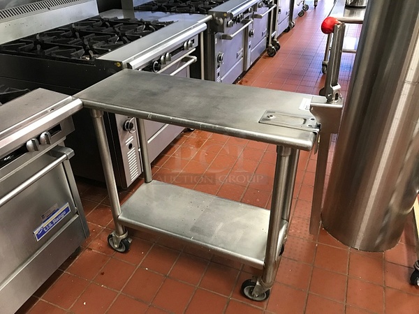 Stainless Steel work Table w/ Under Shelf on Casters & Detecto Can Opener
