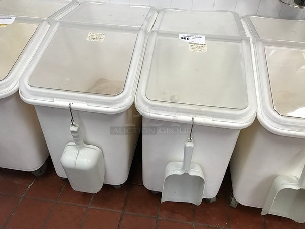 Two Cambro Dry Ingredient Bins on Casters w/ Scoop