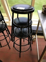 Three Black Metal Stools w/ Vinyl Padded Seat