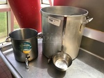 Two 60 Qt Stock Pots w/ Spigot & Ladle