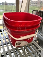 Three Red Sanitizer Buckets