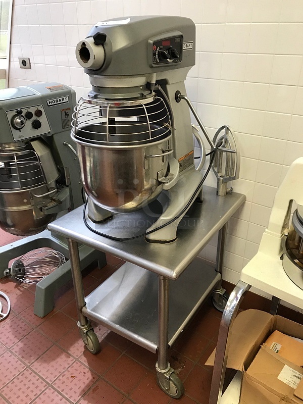 20 Qt Hobart HL200 Legacy Dough Mixer w/ Timer, Security Cage, Bowl & Attachments on Stainless Steel Equipment Stand w/ Casters, 120v 1ph, Tested & Working! (See Video)