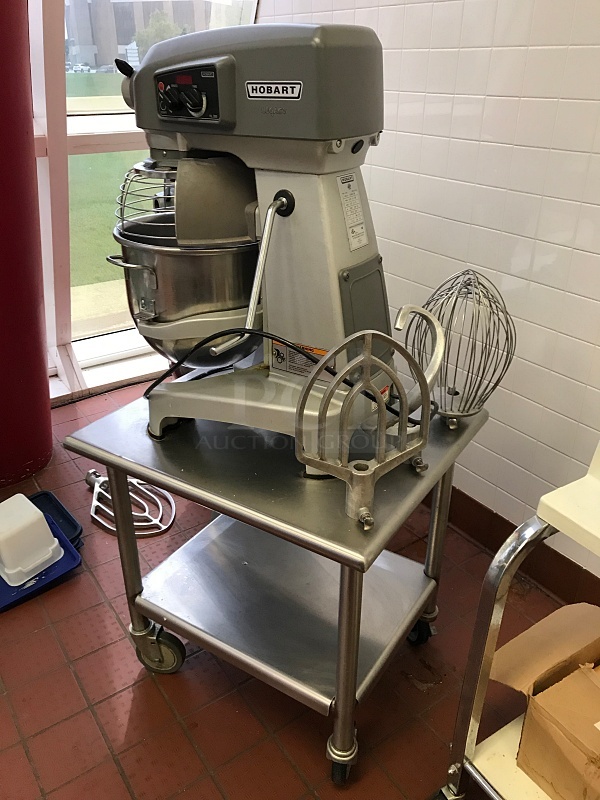 20 Qt Hobart HL200 Legacy Dough Mixer w/ Timer, Security Cage, Bowl & Attachments on Stainless Steel Equipment Stand w/ Casters, 120v 1ph, Tested & Working! (See Video) - Image 6 of 6