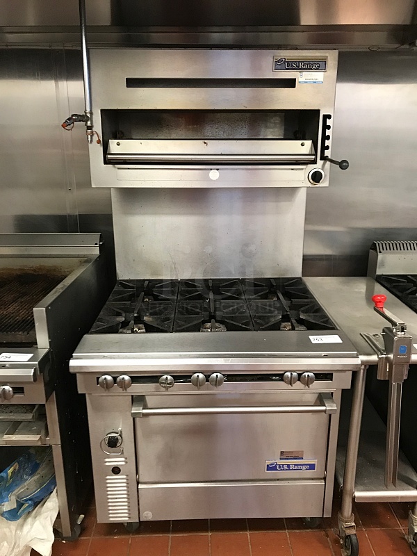 US Range 6 Eye Burner Natural Gas Range w/ Standard Oven & Salamander, Tested & Working! - Image 1 of 5