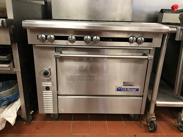 US Range 6 Eye Burner Natural Gas Range w/ Standard Oven & Salamander, Tested & Working! - Image 3 of 5