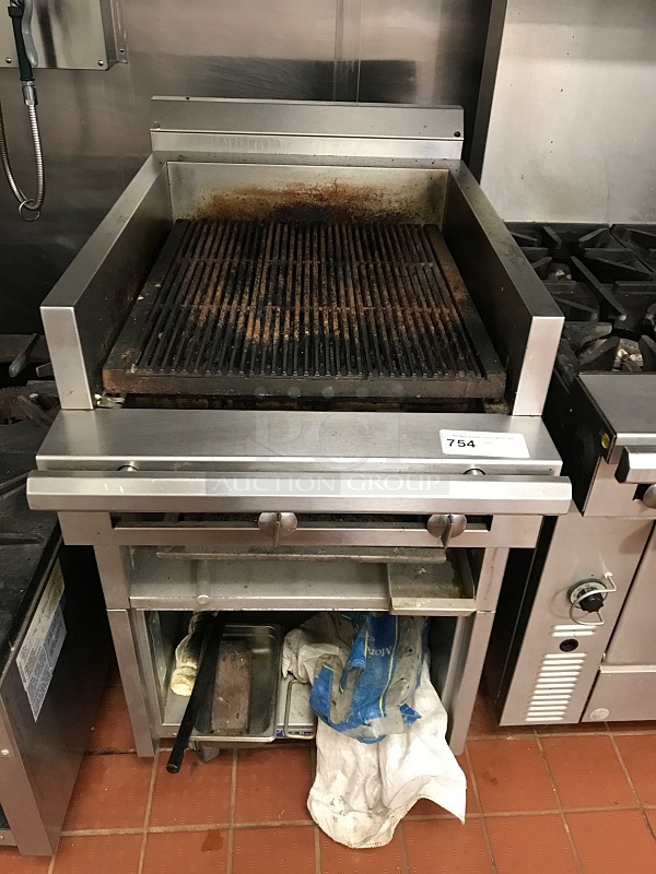 U. S. Range Natural Gas 24" Cuisine Series Range Match Lava Rock Charbroiler w/ Adjustable Grates & Storage Base, 90,000 BTU, Tested & Working! - Image 1 of 3