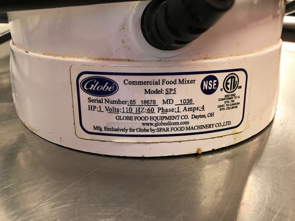 Globe SP5 Aluminum Gear Driven 5 Qt Commercial Countertop Mixer, Includes Attachments, 115v 1ph, Tested & Working! (See Video) - Image 3 of 3