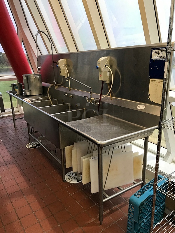 Stainless Steel 3 Compartment Sink w/ Drain Valves & Pre Rinse Spray Arm - Image 1 of 3