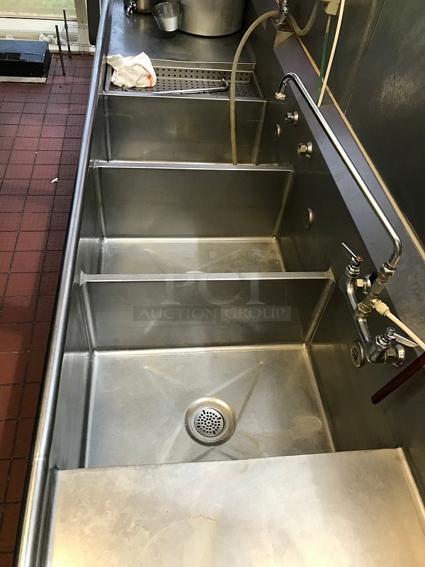 Stainless Steel 3 Compartment Sink w/ Drain Valves & Pre Rinse Spray Arm - Image 2 of 3