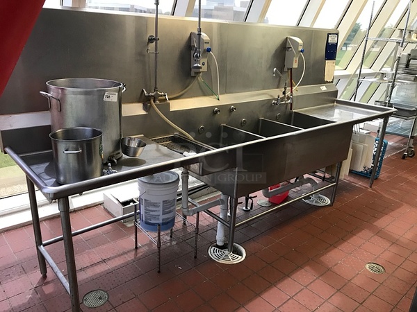 Stainless Steel 3 Compartment Sink w/ Drain Valves & Pre Rinse Spray Arm - Image 3 of 3