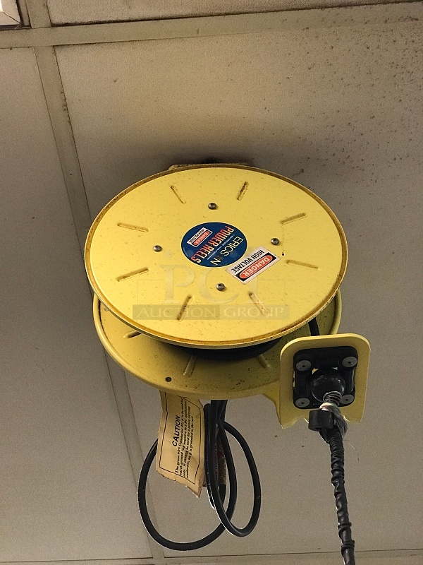 Three Ceiling Mounted Ericson 40' Power Reels Retractable Power Cord Extension Cord - Image 2 of 2