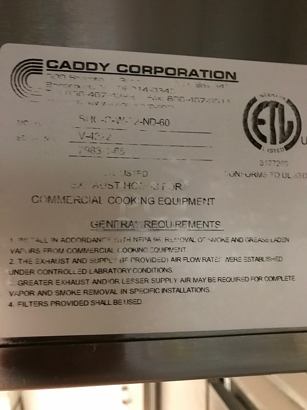 Caddy Stainless Steel Type 2 Kitchen Grease Hood, Package Includes Fire Suppression System& Intelli-Hood Management System, Tested & Working! - Image 5 of 12