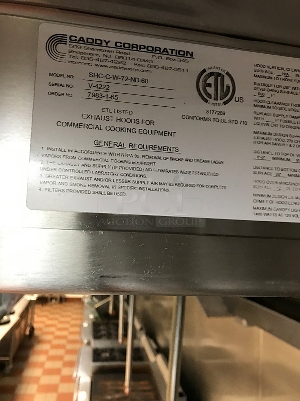Caddy Stainless Steel Type 2 Kitchen Grease Hood, Package Includes Fire Suppression System& Intelli-Hood Management System, Tested & Working! - Image 10 of 12