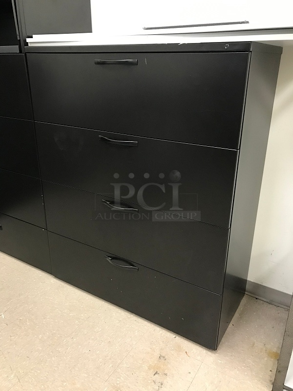 Four Drawer Black Metal Lateral Filing Cabinet