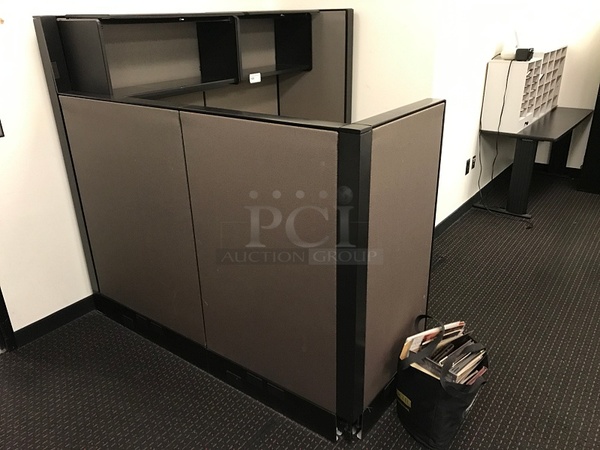 Herman Miller Corner Desk w/ Filing Cabinet Drawers, Overhead Storage & Cubicle Partition Panels (no chair) (2x bid) - Image 2 of 3
