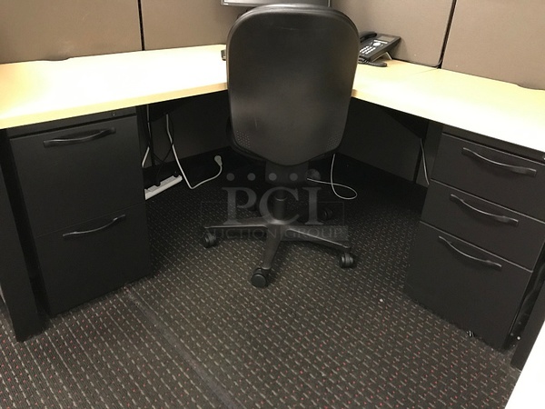 Herman Miller Corner Desk w/ Filing Cabinet Drawers, Overhead Storage & Cubicle Partition Panels (no chair) (2x bid) - Image 3 of 3
