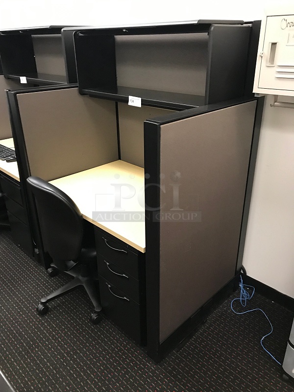 Single Herman Miller Desk w/ Overhead Storage, Cubicle Partition Panels & Task Chair - Image 3 of 3