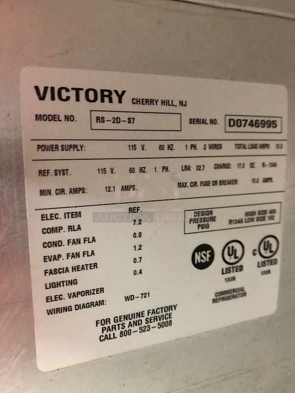 Victory RSA-2D-S7 UltraSpec Series Refrigerator Featuring Secure-Temp Technology, Reach-In Two Door, 115v 1ph, Tested & Working! - Image 5 of 5