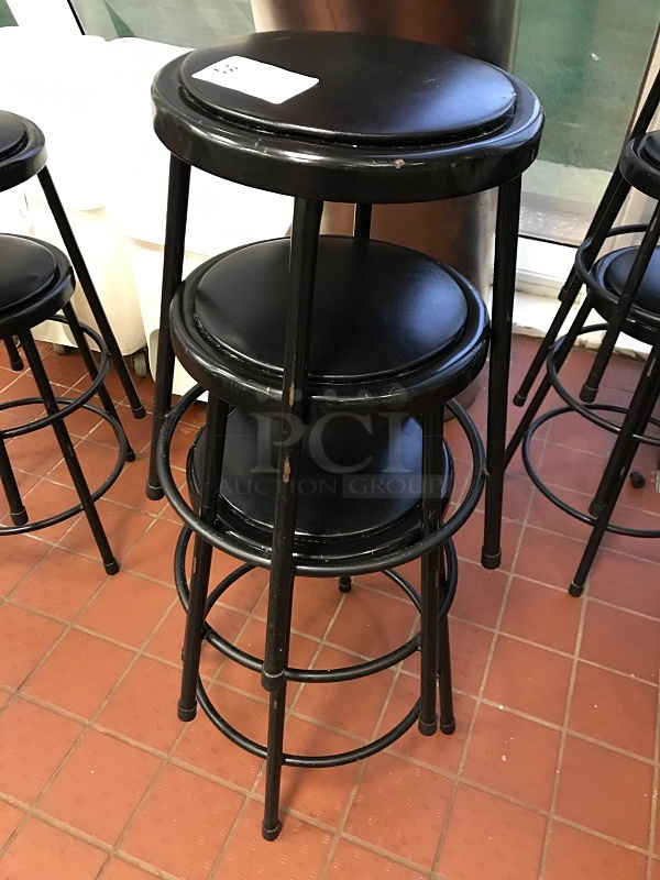 Three Black Metal Stools w/ Vinyl Padded Seats