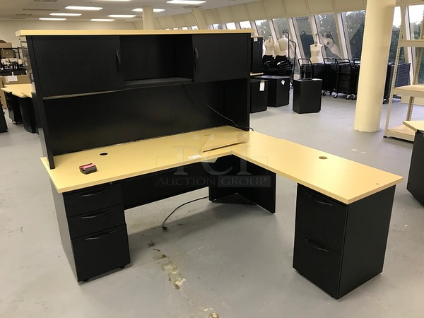 Herman Miller Corner Desk w/ Filing Cabinet Drawers & Overhead Storage - Image 1 of 1