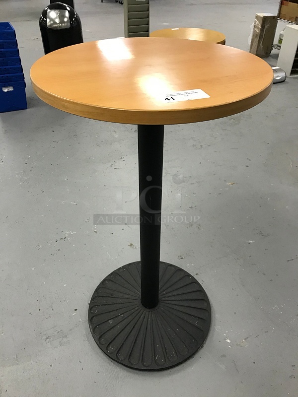 Bar Height Wooden Table Top on Black Metal Base - Image 1 of 1