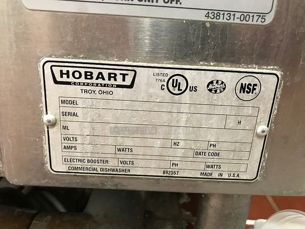 Hobart AM15 Pass Through High Temp  Dish Machine, 208v 3ph, Tested & Working! - Image 3 of 4