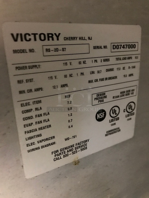 Victory RSA-2D-S7 UltraSpec Series Refrigerator Featuring Secure-Temp Technology, Reach-In Two Door, 115v 1ph, Tested & Working! - Image 4 of 5