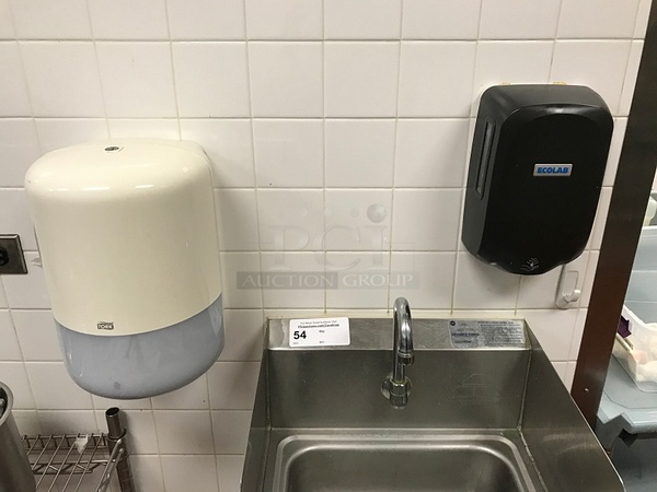 Advance Tabco Stainless Steel Pedestal Hand Sink w/ Foot Controls w/ Tork Pull Hand Towel Dispenser & Ecolab Automatic Hand Soap Dispenser - Image 4 of 4