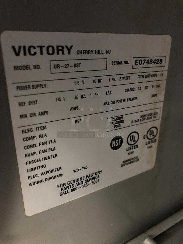 Victory UR-27-SST 27" Value Line Undercounter Cooler w/ 3" Casters, Stainless Steel Worktop, 115v 1ph - Image 3 of 3