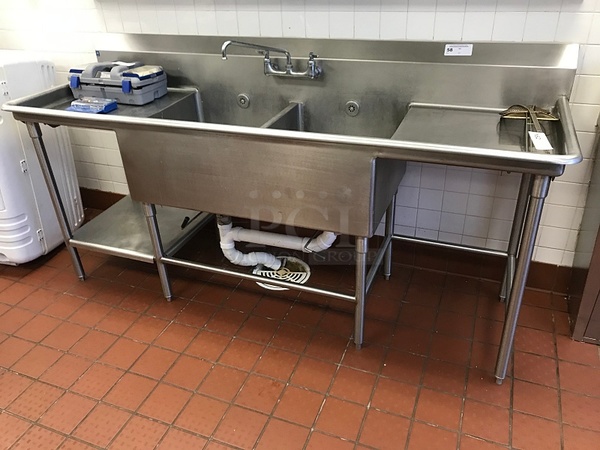 Stainless Steel Two Compartment, Left & Right Drainboards w/ Faucet & Valve Drains