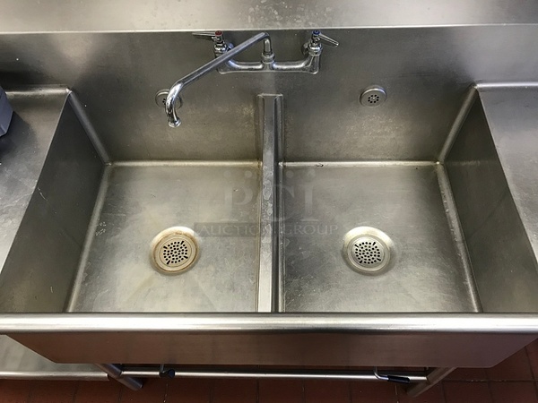 Stainless Steel Two Compartment, Left & Right Drainboards w/ Faucet & Valve Drains - Image 2 of 2