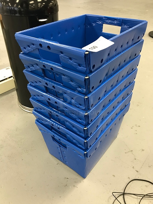 Seven Blue Corrugated Plastic Mail Totes