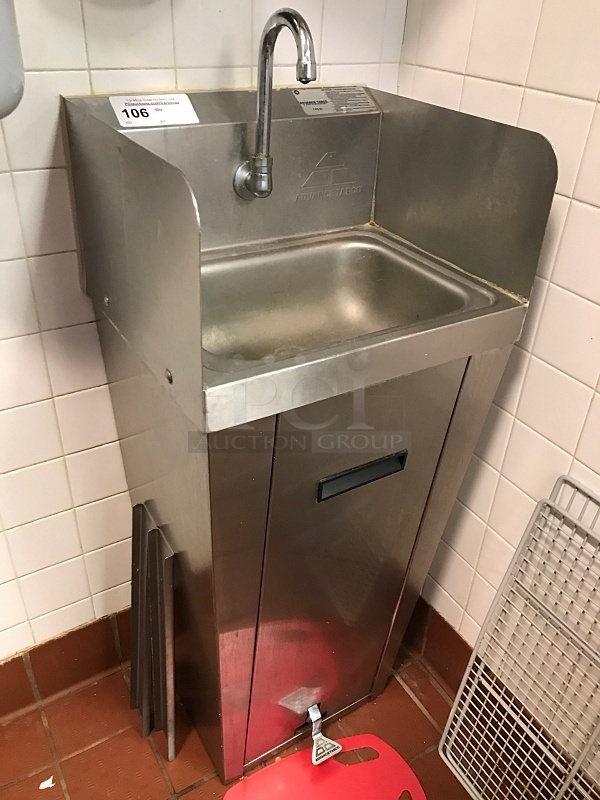 Advance Tabco Stainless Steel Pedestal Hand Sink w/ Foot Controls w/ Tork Pull Hand Towel Dispenser & Ecolab Automatic Hand Soap Dispenser - Image 2 of 4