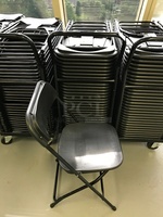 Twenty Five Folding Black Plastic & Metal Frame Chairs on Transport Dolly