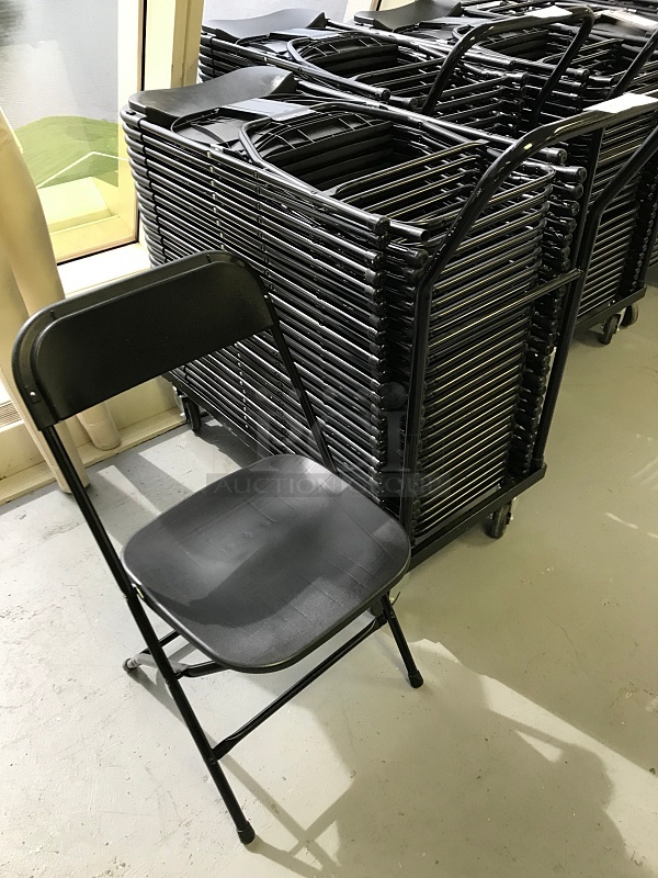 Twenty Five Folding Black Plastic & Metal Frame Chairs on Transport Dolly - Image 2 of 2