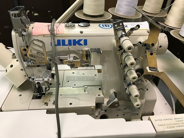Juki MF-7523 3 Needle Coverstitch Industrial Machine w/ Table & Motor, 115v 1ph, Tested & Working! - Image 2 of 3