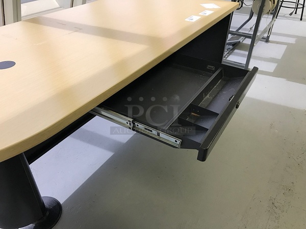 Herman Miller Desk w/ Round Meeting End, Pull Out Drawer & Modesty Screen (2x bid) - Image 2 of 3