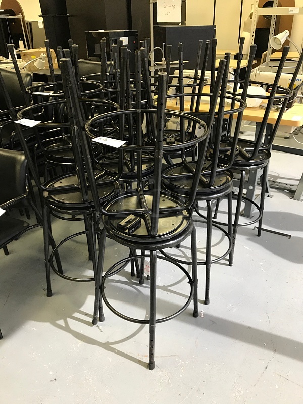Five Black Metal Stools w/ Blue Padded Fabric Seat - Image 2 of 2
