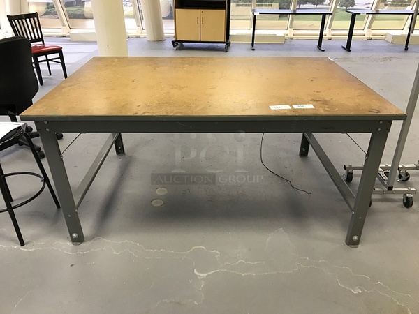 Fabric Cutting Table / Heavy Duty Work Table, Wooden Top On Metal Legs