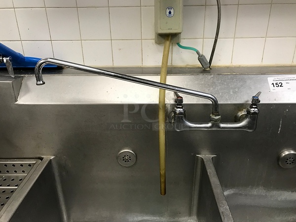 12' Stainless Steel 3 Compartment Sink w/ Drain Valves, Pre Rinse Spray Arm & Under Counter Storage - Image 3 of 4