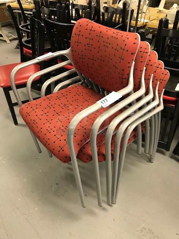 Five Red Herman Miller Stackable Chairs - Image 1 of 1